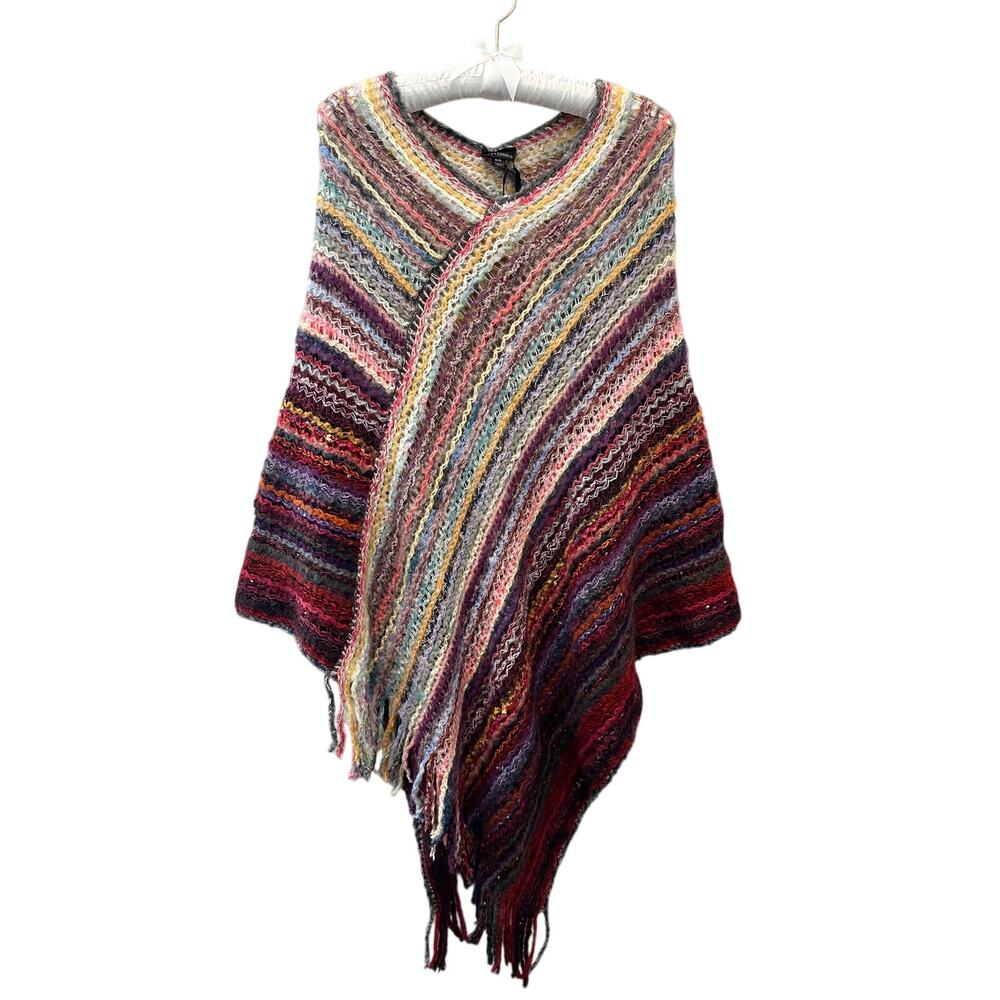 COCO + CARMEN Rainbow Knit Fringe Poncho Boho Festival Wrap NWT | One Size
